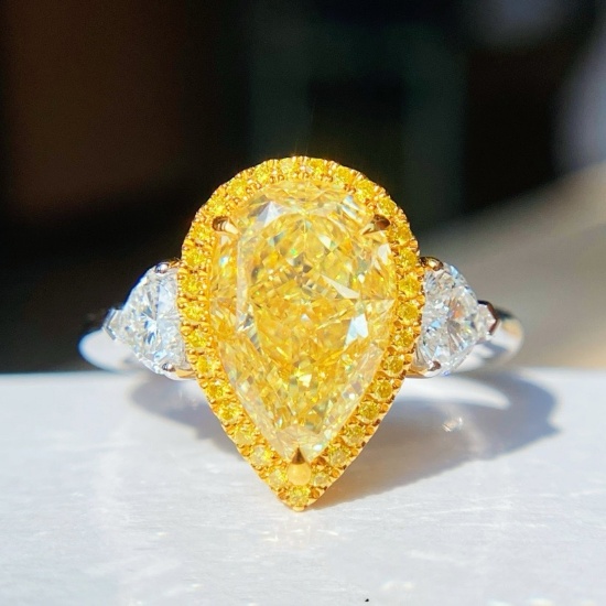 14k Gold 3.72 Ctw Natural Yellow Diamond & Diamond Ring