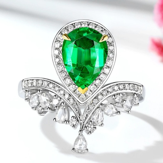 14k Gold 2.65 Ctw Vivid Green Natural Emerald & Diamond Ring