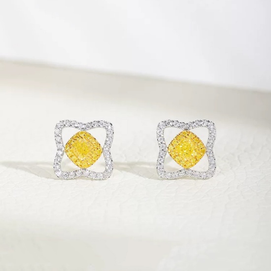 14k Gold 0.32 Ct Natural Yellow Diamond & Diamond Earrings