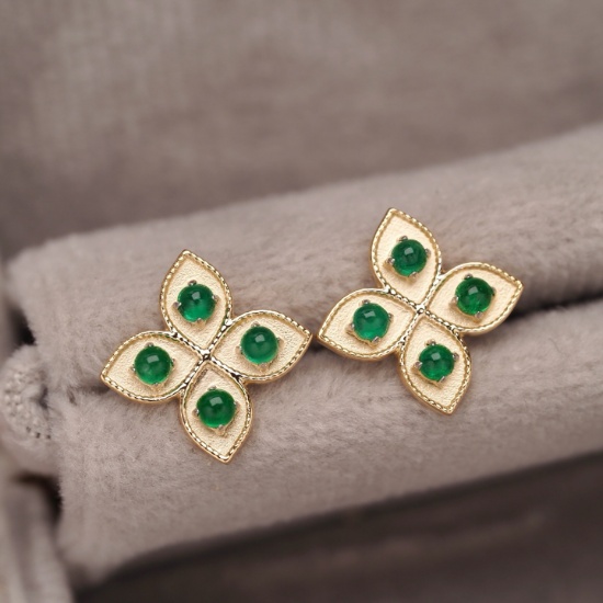 14k Gold 0.19 Ct Vivid Green Natural Emerald Earrings