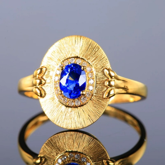 14k Gold 0.55 Ctw Vivid Blue Natural Sapphire & Diamond Ring