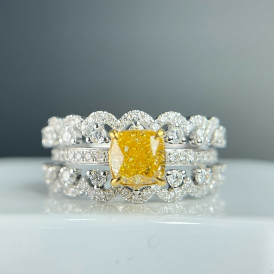 14k Gold 1.89 Ctw Natural Yellow Diamond & Diamond Ring