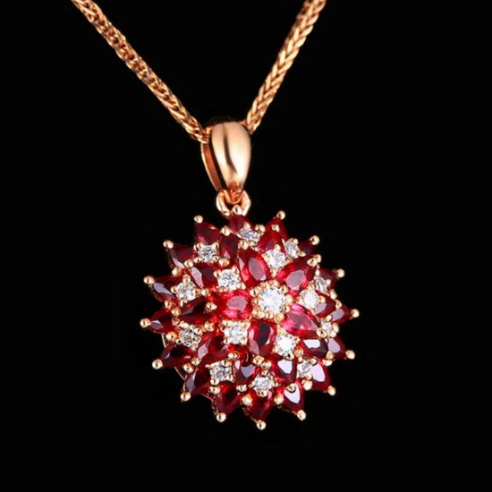 14k Gold 1.47 Ctw Vivid Red Natural Ruby & Diamond Pendant