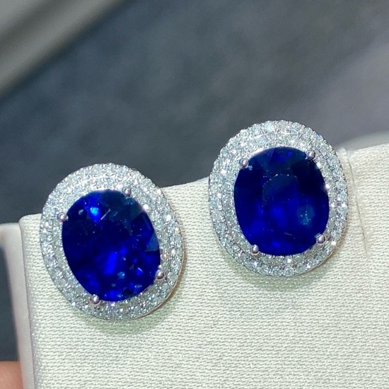 14k Gold 8.39 Ctw Natural Sapphire & Diamond Earrings