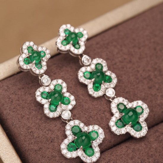 14k Gold 2.76 Ctw Natural Emerald & Diamond Earrings