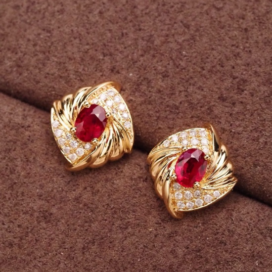 14k Gold 0.62 Ctw Natural Ruby & Diamond Earrings