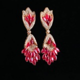 14k Gold 4.83 Ctw Vivid Red Natural Ruby & Diamond Earrings