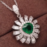 14k Gold 2.42 Ctw Vivid Green Natural Emerald & Diamond Pendant