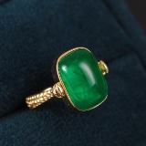 14k Gold 7.62 Ct Vivid Green Natural Emerald Ring