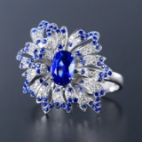 14k Gold 1.18 Ctw Vivid Blue Natural Sapphire & Diamond Ring