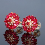 14k Gold 2.28 Ctw Vivid Red Natural Ruby & Diamond Earrings