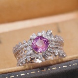 14k Gold 1.66 Ctw Natural Padparadscha Sapphire & Diamond Ring