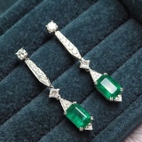 14k Gold 2.26 Ctw Vivid Green Natural Emerald & Diamond Earrings