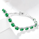 14k Gold 6.38 Ctw Vivid Green Natural Emerald & Diamond Bracelet