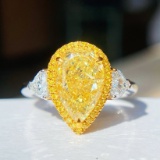 14k Gold 3.72 Ctw Natural Yellow Diamond & Diamond Ring