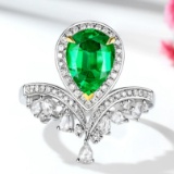 14k Gold 2.65 Ctw Vivid Green Natural Emerald & Diamond Ring