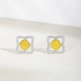 14k Gold 0.32 Ct Natural Yellow Diamond & Diamond Earrings