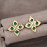 14k Gold 0.19 Ct Vivid Green Natural Emerald Earrings