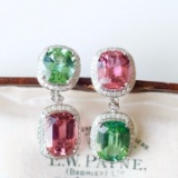 14k Gold 12.82 Ctw Natural Tourmaline & Diamond Earrings