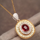 14k Gold 0.72 Ctw Natural Ruby & Diamond Pendant