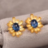 14k Gold 1.41 Ct Natural Sapphire Earrings