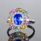 14k Gold 1.47 Ctw Vivid Blue Natural Sapphire & Diamond Ring