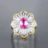 14k Gold 2.50 Ctw Natural Padparadscha Sapphire & Diamond Ring/pendant