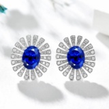 14k Gold 2.90 Ctw Vivid Blue Natural Sapphire & Diamond Earrings