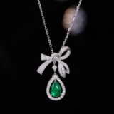 14k Gold 1.71 Ctw Vivid Green Natural Emerald & Diamond Necklace