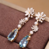 14k Gold 2.44 Ct Natural Aquamarine & Diamond Earrings