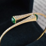 14k Gold 3.25 Ctw Vivid Green Natural Emerald & Diamond Bangle