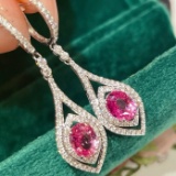 14k Gold 2.77 Ctw Natural Padparadscha Sapphire & Diamond Earrings