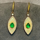 14k Gold 1.30 Ctw Vivid Green Natural Emerald & Diamond Earrings