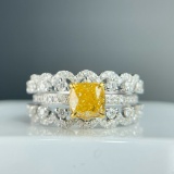 14k Gold 1.89 Ctw Natural Yellow Diamond & Diamond Ring