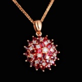14k Gold 1.47 Ctw Vivid Red Natural Ruby & Diamond Pendant