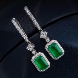 14k Gold 2.79 Ctw Vivid Green Natural Emerald & Diamond Earrings