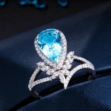 14k Gold 1.95 Ctw Natural Aquamarine & Diamond Ring