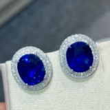14k Gold 8.39 Ctw Natural Sapphire & Diamond Earrings