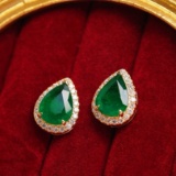 14k Gold 1.74 Ct Vivid Green Natural Emerald & Diamond Earrings
