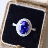 14k Gold 3.81 Ct Natural Tanzanite & Diamond Ring