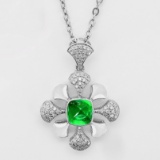 14k Gold 0.78 Ctw Vivid Green Natural Emerald & Diamond Pendant