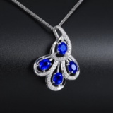 14k Gold 1.30 Ctw Vivid Blue Natural Sapphire & Diamond Pendant