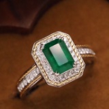 14k Gold 1.43 Ctw Natural Emerald & Diamond Ring