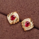 14k Gold 0.62 Ctw Natural Ruby & Diamond Earrings