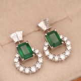 14k Gold 1.45 Ctw Vivid Green Natural Emerald & Diamond Earrings