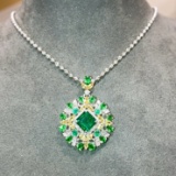 14k Gold 1.34 Ctw Vivid Green Natural Emerald & Diamond Pendant
