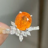 14k Gold 4.16 Ctw Natural Partschinite & Diamond Ring