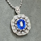14k Gold 3.64 Ctw Natural Sapphire & Diamond Pendant