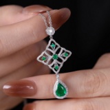 14k Gold 1.85 Ctw Natural Emerald & Diamond Pendant