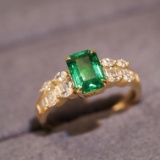 14k Gold 1.71 Ctw Vivid Green Natural Emerald & Diamond Ring